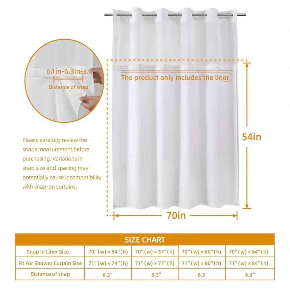 Fabric Snap-in Shower Curtain Liner Replacement 70x54” (A167)